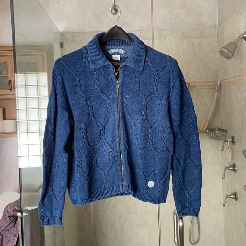 Blue sweater with zipper front knitted natural garment from Denmark